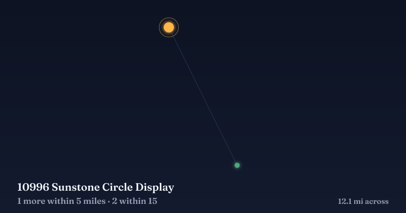 Map of 10996 Sunstone Circle Display and the 2 other Christmas light displays within 15 miles