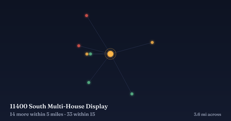 Map of 11400 South Multi-House Display and the 33 other Christmas light displays within 15 miles