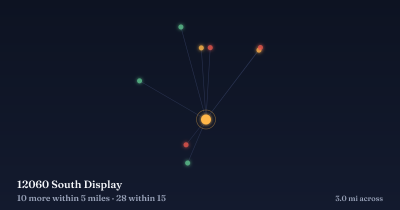 Map of 12060 South Display and the 28 other Christmas light displays within 15 miles