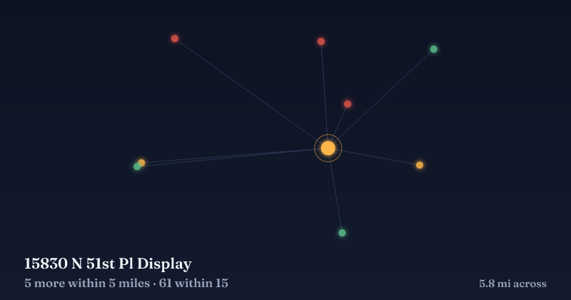 Map of 15830 N 51st Pl Display and the 61 other Christmas light displays within 15 miles