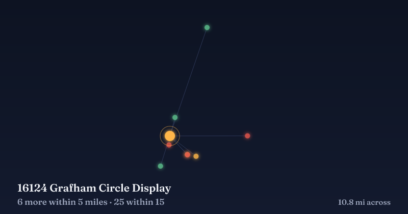 Map of 16124 Grafham Circle Display and the 25 other Christmas light displays within 15 miles