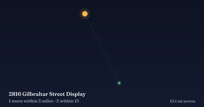 Map of 2816 Gilbraltar Street Display and the 2 other Christmas light displays within 15 miles