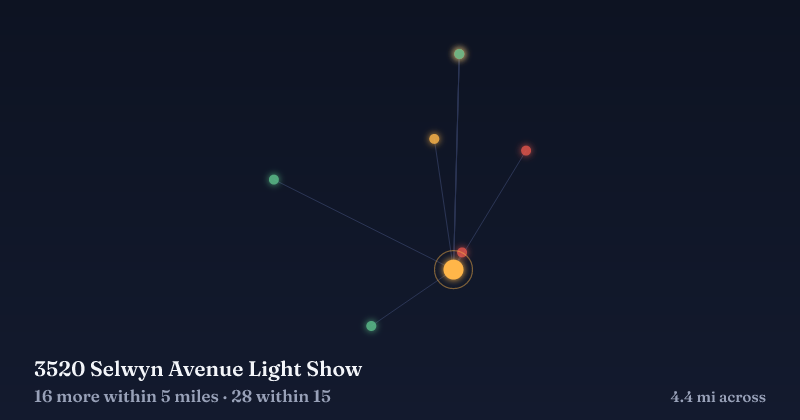 Map of 3520 Selwyn Avenue Light Show and the 28 other Christmas light displays within 15 miles