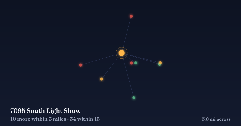 Map of 7095 South Light Show and the 34 other Christmas light displays within 15 miles