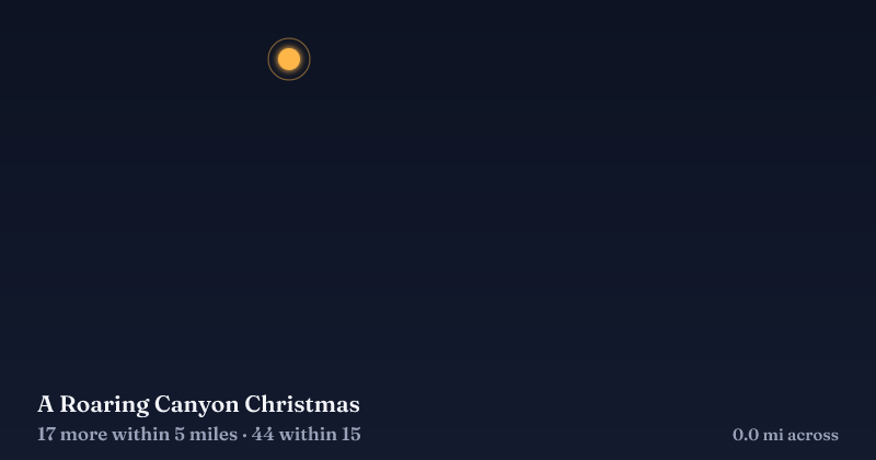 Map of A Roaring Canyon Christmas and the 44 other Christmas light displays within 15 miles