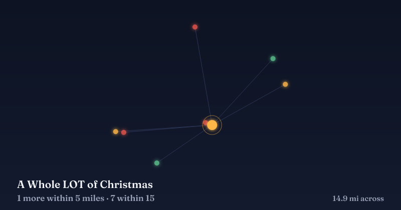 Map of A Whole LOT of Christmas and the 7 other Christmas light displays within 15 miles