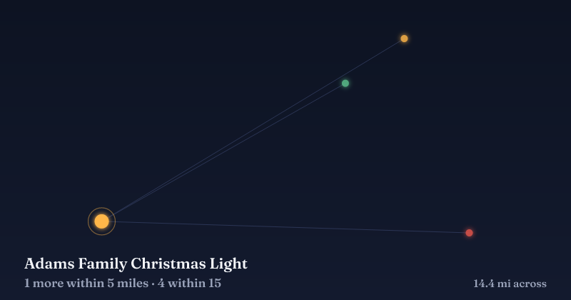 Map of Adams Family Christmas Light and the 4 other Christmas light displays within 15 miles