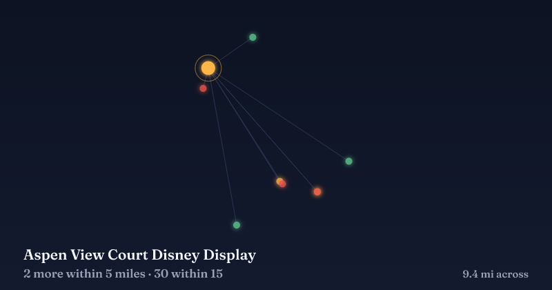 Map of Aspen View Court Disney Display and the 30 other Christmas light displays within 15 miles