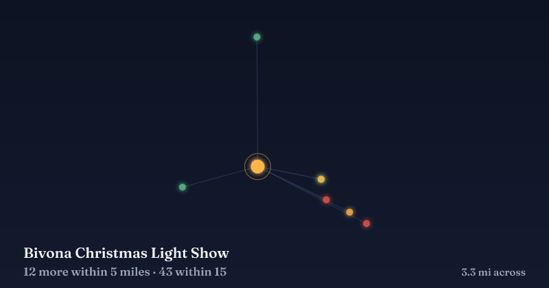 Map of Bivona Christmas Light Show and the 43 other Christmas light displays within 15 miles