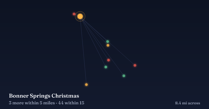 Map of Bonner Springs Christmas and the 44 other Christmas light displays within 15 miles