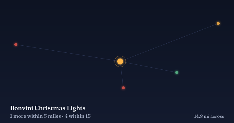 Map of Bonvini Christmas Lights and the 4 other Christmas light displays within 15 miles