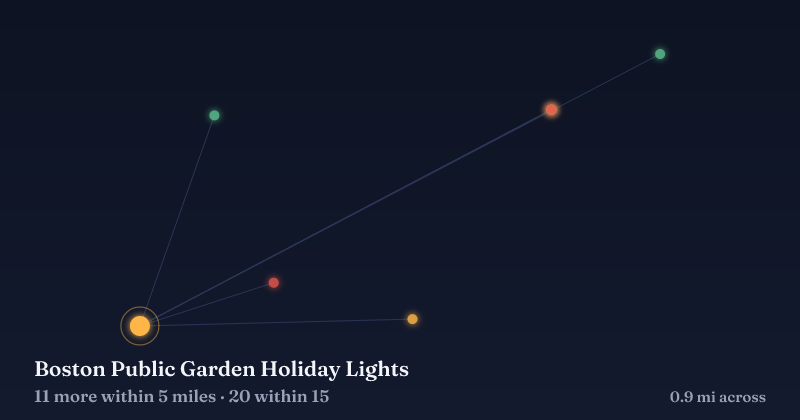 Map of Boston Public Garden Holiday Lights and the 20 other Christmas light displays within 15 miles