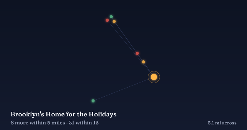 Map of Brooklyn's Home for the Holidays and the 31 other Christmas light displays within 15 miles