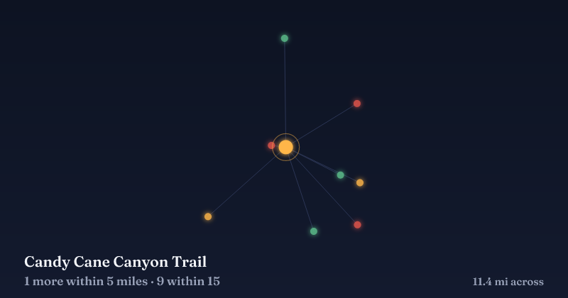 Map of Candy Cane Canyon Trail and the 9 other Christmas light displays within 15 miles
