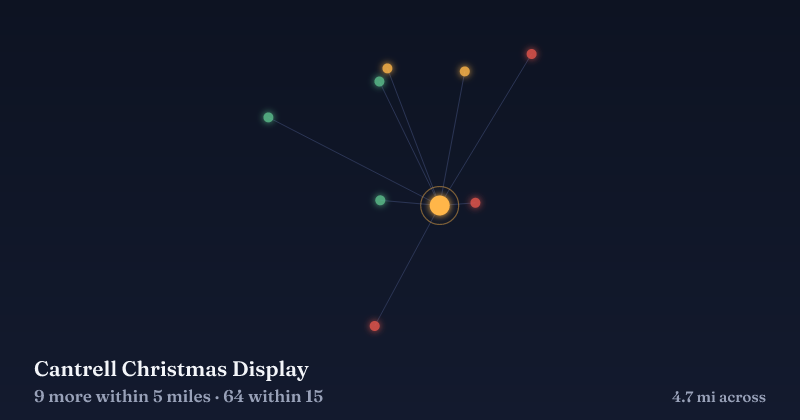 Map of Cantrell Christmas Display and the 64 other Christmas light displays within 15 miles