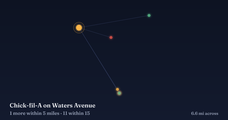 Map of Chick-fil-A on Waters Avenue and the 11 other Christmas light displays within 15 miles