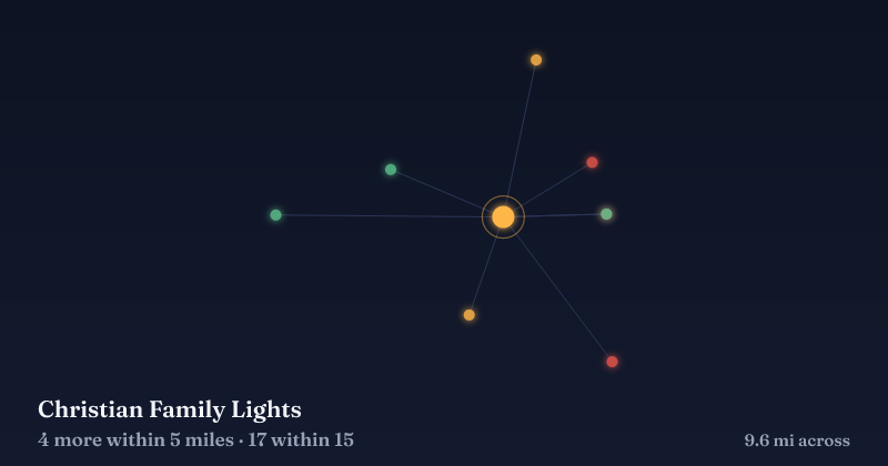 Map of Christian Family Lights and the 17 other Christmas light displays within 15 miles