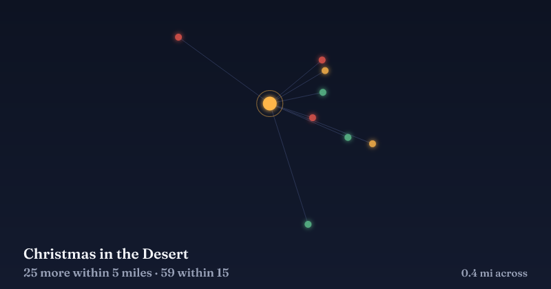 Map of Christmas in the Desert and the 59 other Christmas light displays within 15 miles
