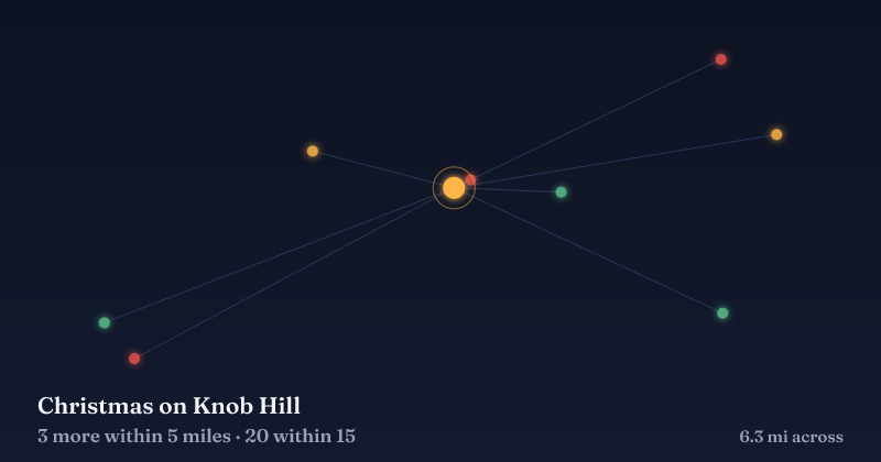 Map of Christmas on Knob Hill and the 20 other Christmas light displays within 15 miles