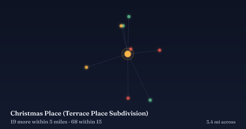 Map of Christmas Place (Terrace Place Subdivision) and the 68 other Christmas light displays within 15 miles