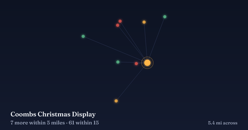 Map of Coombs Christmas Display and the 61 other Christmas light displays within 15 miles