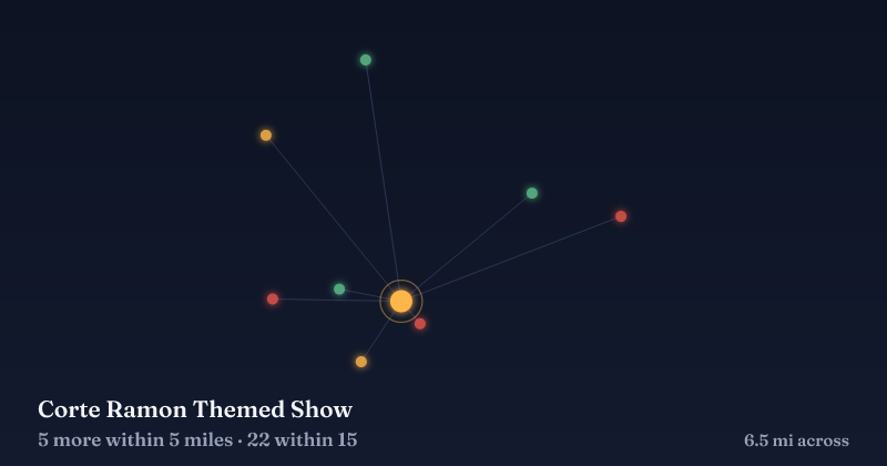 Map of Corte Ramon Themed Show and the 22 other Christmas light displays within 15 miles