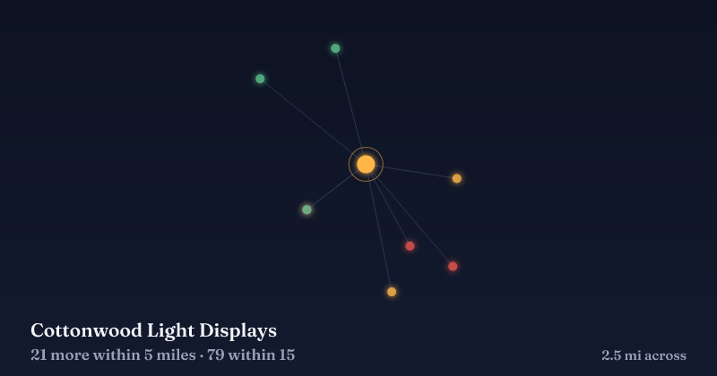 Map of Cottonwood Light Displays and the 79 other Christmas light displays within 15 miles