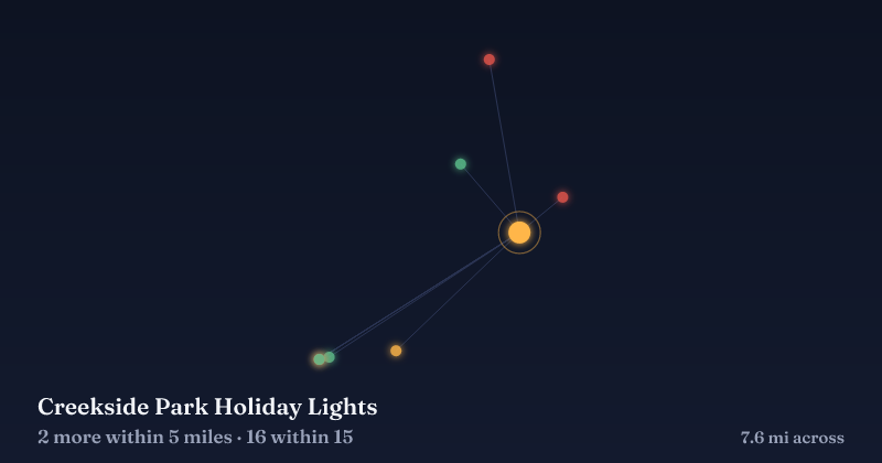 Map of Creekside Park Holiday Lights and the 16 other Christmas light displays within 15 miles