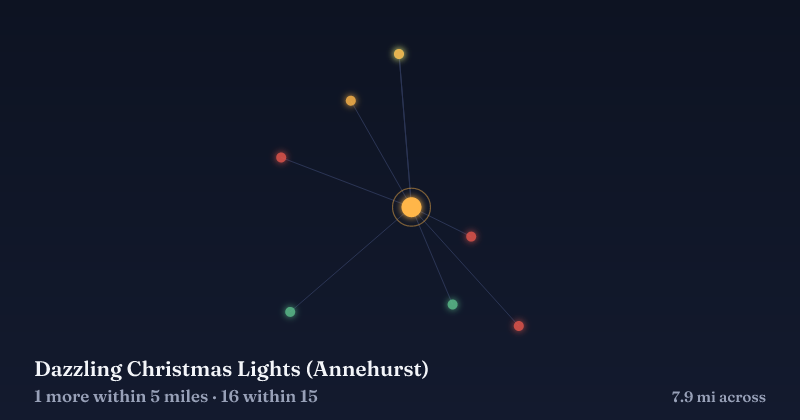 Map of Dazzling Christmas Lights (Annehurst) and the 16 other Christmas light displays within 15 miles