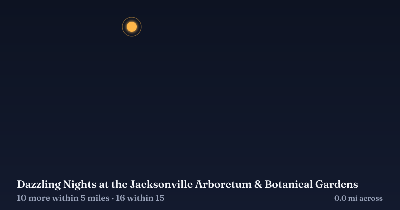 Map of Dazzling Nights at the Jacksonville Arboretum & Botanical Gardens and the 16 other Christmas light displays within 15 miles