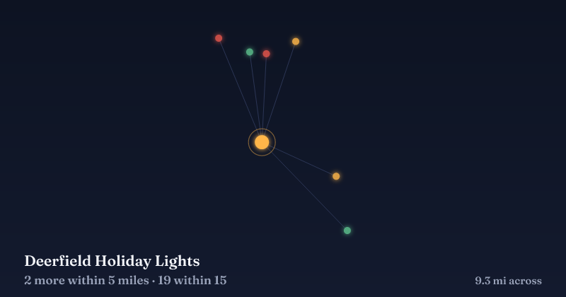 Map of Deerfield Holiday Lights and the 19 other Christmas light displays within 15 miles