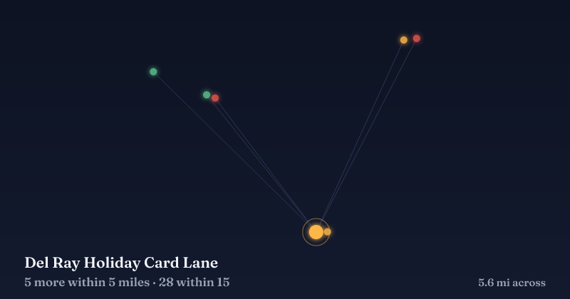 Map of Del Ray Holiday Card Lane and the 28 other Christmas light displays within 15 miles
