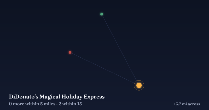 Map of DiDonato's Magical Holiday Express and the 2 other Christmas light displays within 15 miles