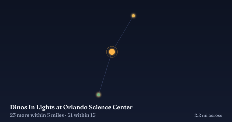 Map of Dinos In Lights at Orlando Science Center and the 51 other Christmas light displays within 15 miles