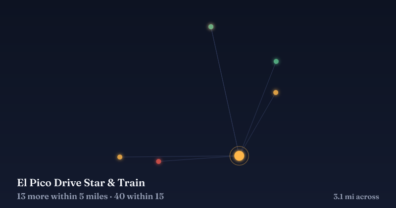 Map of El Pico Drive Star & Train and the 40 other Christmas light displays within 15 miles