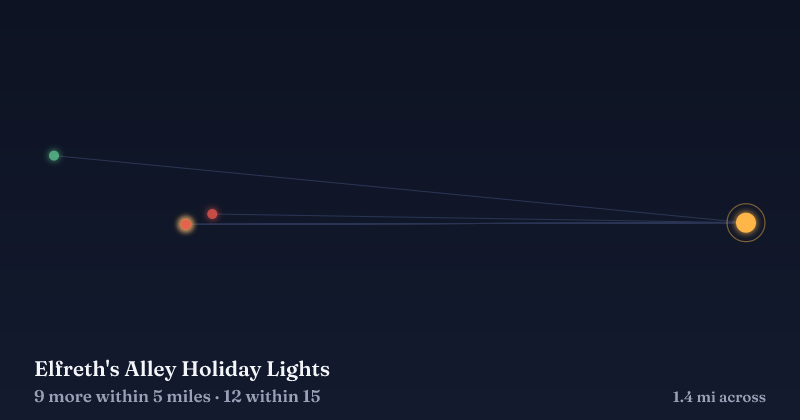 Map of Elfreth's Alley Holiday Lights and the 12 other Christmas light displays within 15 miles