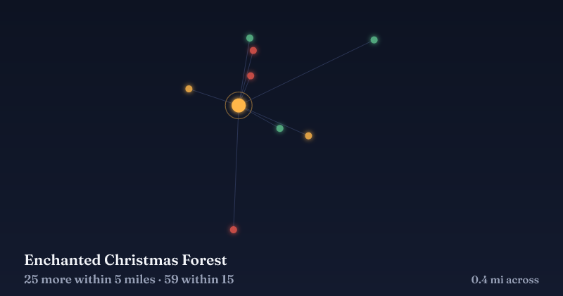 Map of Enchanted Christmas Forest and the 59 other Christmas light displays within 15 miles