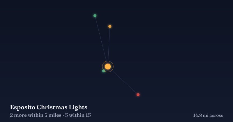 Map of Esposito Christmas Lights and the 5 other Christmas light displays within 15 miles