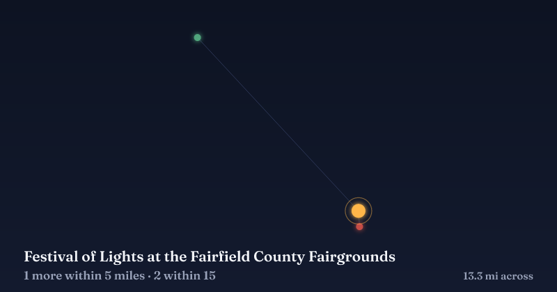 Map of Festival of Lights at the Fairfield County Fairgrounds and the 2 other Christmas light displays within 15 miles
