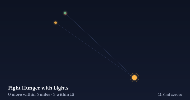 Map of Fight Hunger with Lights and the 3 other Christmas light displays within 15 miles