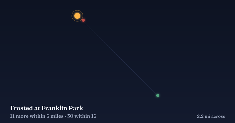 Map of Frosted at Franklin Park and the 30 other Christmas light displays within 15 miles