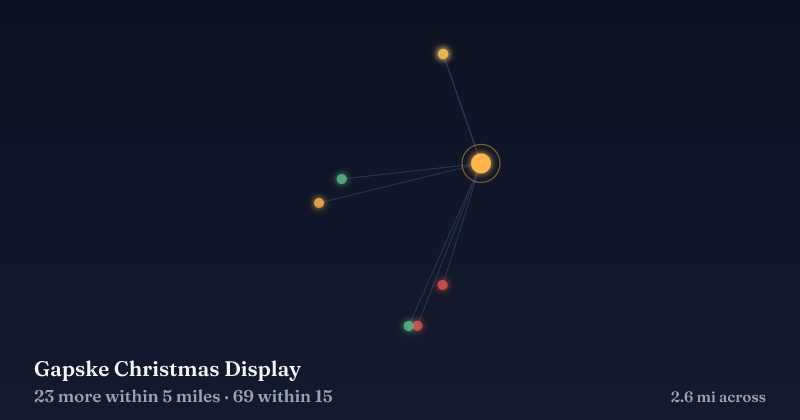 Map of Gapske Christmas Display and the 69 other Christmas light displays within 15 miles