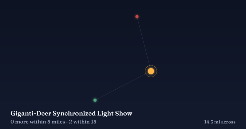 Map of Giganti-Deer Synchronized Light Show and the 2 other Christmas light displays within 15 miles