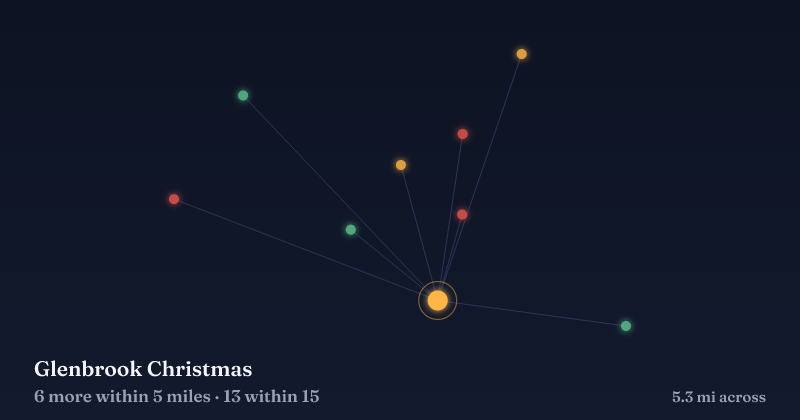 Map of Glenbrook Christmas and the 13 other Christmas light displays within 15 miles