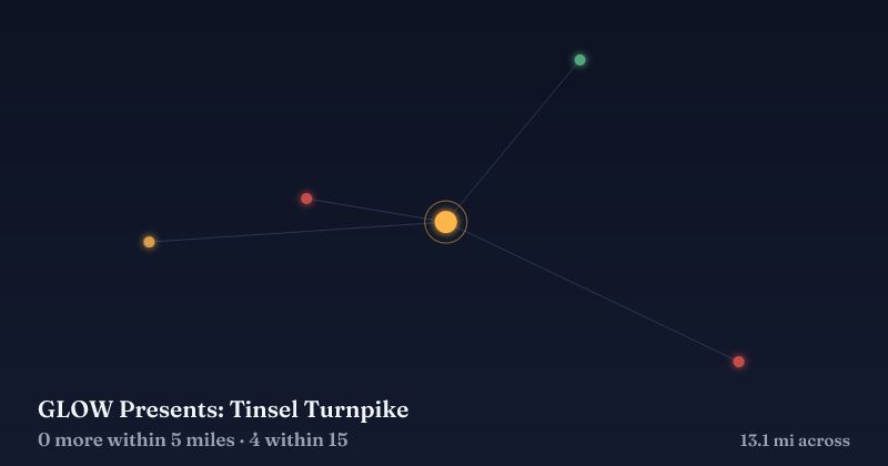 Map of GLOW Presents: Tinsel Turnpike and the 4 other Christmas light displays within 15 miles
