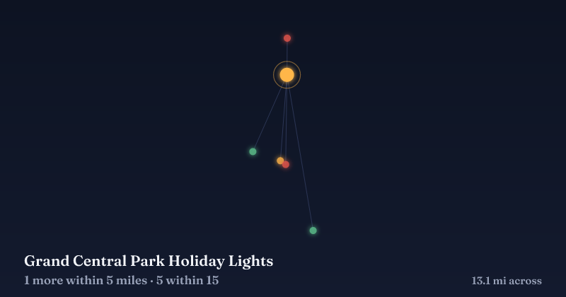 Map of Grand Central Park Holiday Lights and the 5 other Christmas light displays within 15 miles
