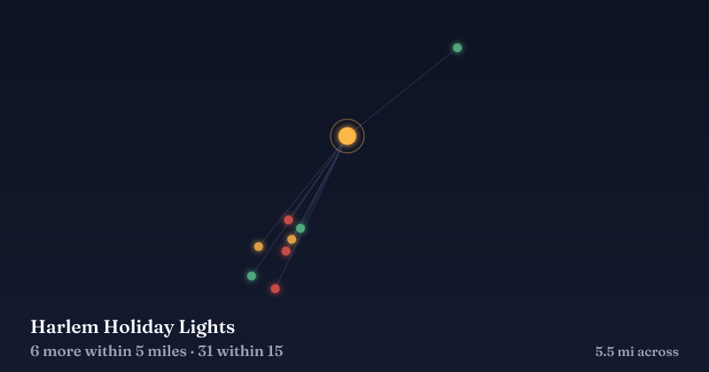 Map of Harlem Holiday Lights and the 31 other Christmas light displays within 15 miles