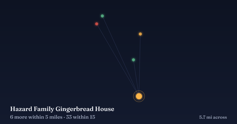 Map of Hazard Family Gingerbread House and the 33 other Christmas light displays within 15 miles