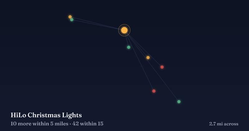 Map of HiLo Christmas Lights and the 42 other Christmas light displays within 15 miles