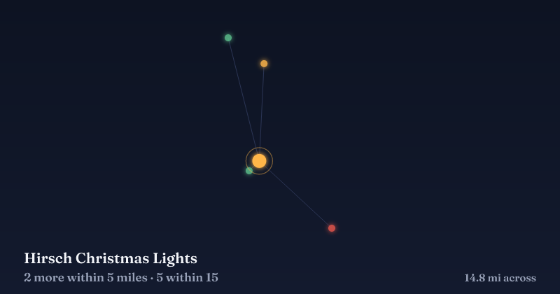 Map of Hirsch Christmas Lights and the 5 other Christmas light displays within 15 miles